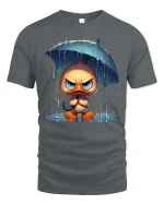 Grumpy Duck Under Umbrella Graphic T-Shirt Funny Rain Tee - gray t-shirt on white background