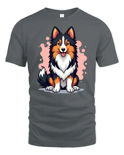 Cute Border Collie Dog Graphic T-Shirt Pet Lover Puppy Tee - gray t-shirt on white background