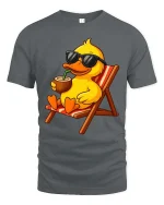 Cool Beach Duck Graphic T-Shirt Funny Summer Vacation Tee - gray t-shirt on white background