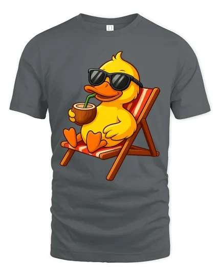 Cool Beach Duck Graphic T-Shirt Funny Summer Vacation Tee - gray t-shirt on white background