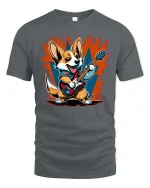 Rock Guitar Corgi Graphic T-Shirt Funny Music Dog Band Tee - gray t-shirt on white background