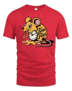 Time Flies Funny Mouse Graphic T-Shirt Cute Humor Cartoon Tee - red t-shirt on white background