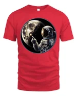 Astronaut Moon Space Graphic T-Shirt Cosmic Explorer Tee - red t-shirt on white background