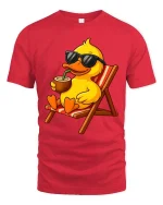 Cool Beach Duck Graphic T-Shirt Funny Summer Vacation Tee - red t-shirt on white background