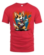 Rock Guitar Corgi Graphic T-Shirt Funny Music Dog Band Tee - red t-shirt on white background