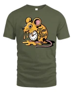 Time Flies Funny Mouse Graphic T-Shirt Cute Humor Cartoon Tee - military green t-shirt on white background