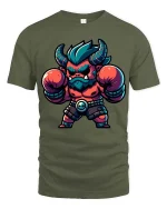 Funny Demon Boxer Graphic T-Shirt Cute Monster Boxing Tee - military green t-shirt on white background