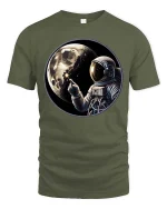 Astronaut Moon Space Graphic T-Shirt Cosmic Explorer Tee - military green t-shirt on white background