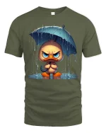 Grumpy Duck Under Umbrella Graphic T-Shirt Funny Rain Tee - military green t-shirt on white background