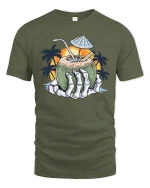 Skeleton Hand Coconut Drink Graphic T-Shirt Tropical Beach Tee - military green t-shirt on white background