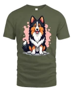 Cute Border Collie Dog Graphic T-Shirt Pet Lover Puppy Tee - military green t-shirt on white background