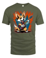 Rock Guitar Corgi Graphic T-Shirt Funny Music Dog Band Tee - military green t-shirt on white background
