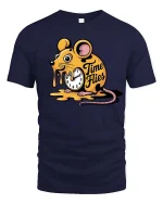 Time Flies Funny Mouse Graphic T-Shirt Cute Humor Cartoon Tee - navy t-shirt on white background