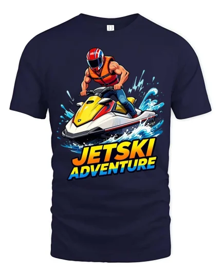 Jetski Adventure Graphic T-Shirt Cool Water Sport Rider Tee - navy t-shirt on white background