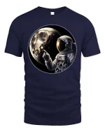 Astronaut Moon Space Graphic T-Shirt Cosmic Explorer Tee - navy t-shirt on white background