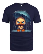 Grumpy Duck Under Umbrella Graphic T-Shirt Funny Rain Tee - navy t-shirt on white background