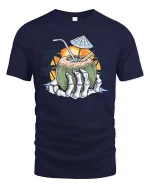 Skeleton Hand Coconut Drink Graphic T-Shirt Tropical Beach Tee - navy t-shirt on white background