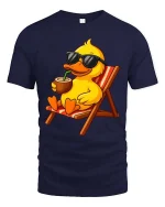 Cool Beach Duck Graphic T-Shirt Funny Summer Vacation Tee - navy t-shirt on white background