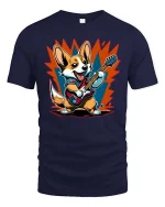 Rock Guitar Corgi Graphic T-Shirt Funny Music Dog Band Tee - navy t-shirt on white background
