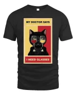 Funny Cat Wine Glasses Pun Graphic T-Shirt - black t-shirt on white background