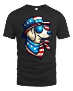 Patriotic Dog USA Flag Graphic T-Shirt American Dog Tee - black t-shirt on white background