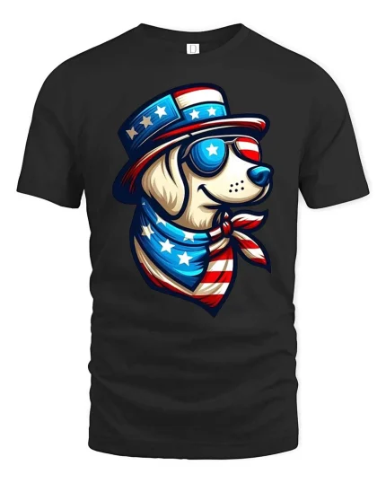 Patriotic Dog USA Flag Graphic T-Shirt American Dog Tee - black t-shirt on white background