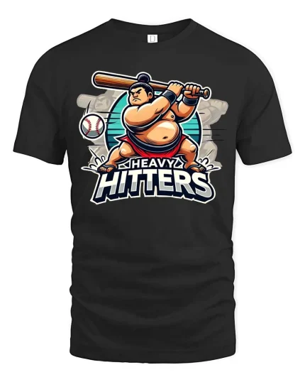 Heavy Hitters Funny Baseball Power Hitter Graphic T-Shirt - black t-shirt on white background