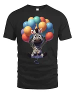 Cute Zebra Balloon Party Cartoon Graphic T-Shirt - black t-shirt on white background