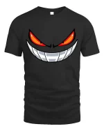Evil Smile Red Eyes Monster Face Graphic T-Shirt - black t-shirt on white background