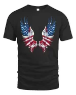 Patriotic American Flag Angel Wings Graphic T-Shirt - black t-shirt on white background