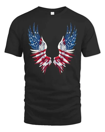 Patriotic American Flag Angel Wings Graphic T-Shirt - black t-shirt on white background