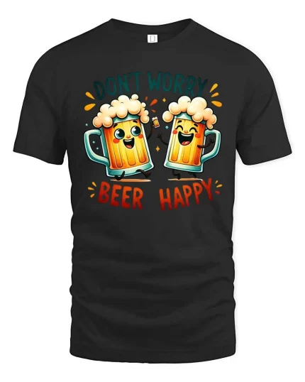 Don’t Worry Beer Happy Funny Beer Lover Graphic T-Shirt - black t-shirt on white background