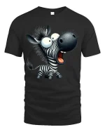 Funny Cartoon Zebra Graphic T-Shirt Cute Animal Humor Tee - black t-shirt on white background