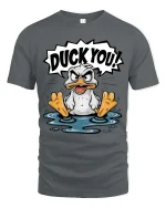 Duck You Funny Angry Duck Graphic T-Shirt Humor Cartoon Tee - gray t-shirt on white background