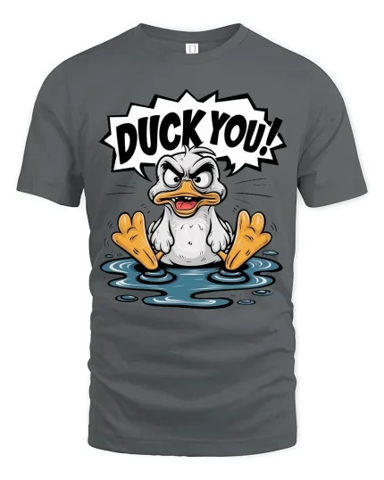 Duck You Funny Angry Duck Graphic T-Shirt Humor Cartoon Tee - gray t-shirt on white background