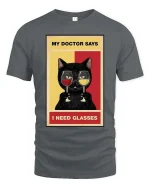 Funny Cat Wine Glasses Pun Graphic T-Shirt - gray t-shirt on white background