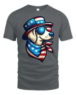 Patriotic Dog USA Flag Graphic T-Shirt American Dog Tee - gray t-shirt on white background