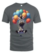 Cute Zebra Balloon Party Cartoon Graphic T-Shirt - gray t-shirt on white background