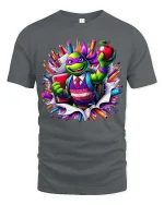 Funny Turtle Back To School Cartoon Graphic T-Shirt - gray t-shirt on white background