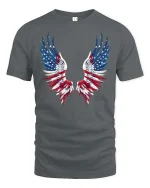 Patriotic American Flag Angel Wings Graphic T-Shirt - gray t-shirt on white background
