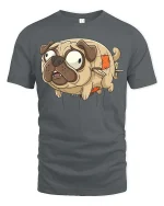 Funny Frankenpug Cartoon Graphic T-Shirt Cute Pug Tee - gray t-shirt on white background