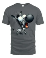 Funny Cartoon Zebra Graphic T-Shirt Cute Animal Humor Tee - gray t-shirt on white background