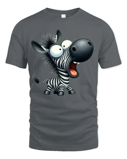 Funny Cartoon Zebra Graphic T-Shirt Cute Animal Humor Tee - gray t-shirt on white background