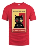 Funny Cat Wine Glasses Pun Graphic T-Shirt - red t-shirt on white background