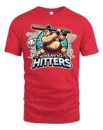 Heavy Hitters Funny Baseball Power Hitter Graphic T-Shirt - red t-shirt on white background
