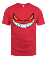 Evil Smile Red Eyes Monster Face Graphic T-Shirt - red t-shirt on white background
