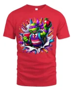 Funny Turtle Back To School Cartoon Graphic T-Shirt - red t-shirt on white background