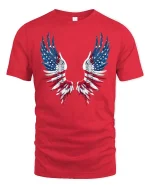 Patriotic American Flag Angel Wings Graphic T-Shirt - red t-shirt on white background