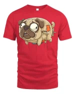 Funny Frankenpug Cartoon Graphic T-Shirt Cute Pug Tee - red t-shirt on white background