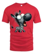 Funny Cartoon Zebra Graphic T-Shirt Cute Animal Humor Tee - red t-shirt on white background